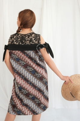 Sabrina Dress Hamil Batik Menyusui Brokat Pita - BTK 151 Biru